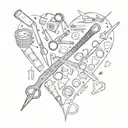 A collage of different crafting tools like scissors, glue, and paper forming a heart shape, reflecting the passion for handmade crafts tattoo design idea