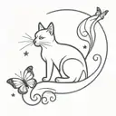 cat, moon, night, butterfly tattoo design idea