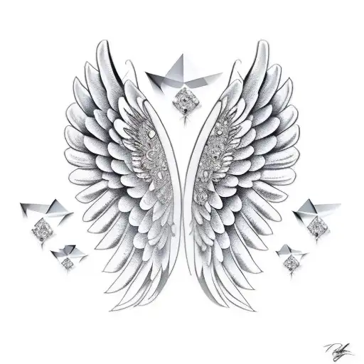 angel wings with diamond tattoo design idea