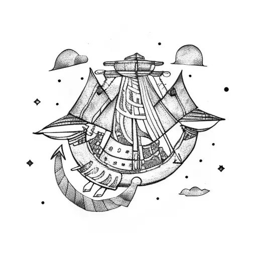 A Viking-themed tattoo of a warrior sailing on a longship, with Aries constellation in the night sky tattoo design idea