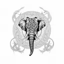 A Celtic-inspired tattoo featuring a majestic elephant surrounded by intricate knotwork designs tattoo design idea