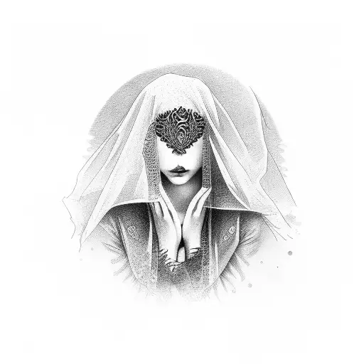 mysterious woman behind a veil tattoo design idea