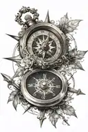 cross compass clock tattoo design idea