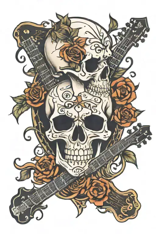 skull and guitars crossed tattoo design idea