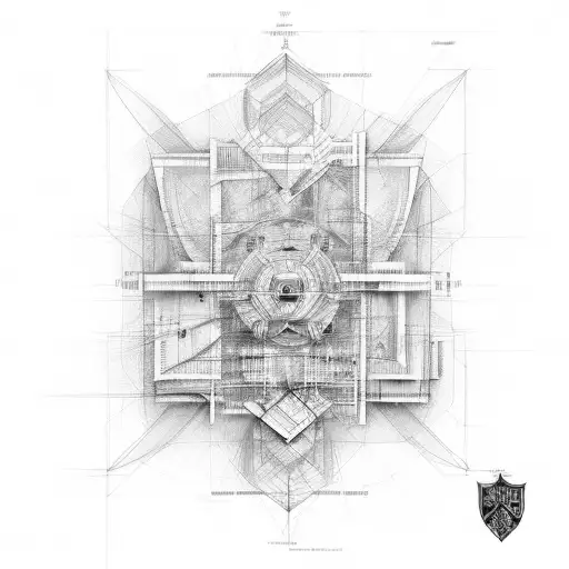 A tattoo design inspired by building sciences, incorporating architectural blueprints and tools in a creative and abstract way tattoo design idea
