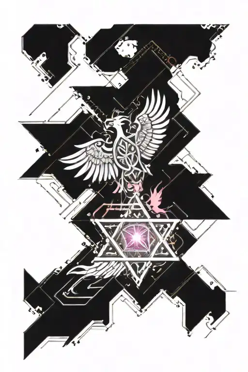 star of david and phoenix bird flying tattoo design idea