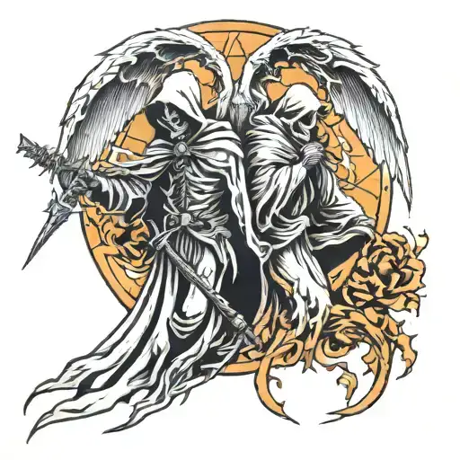 grimreaper and angel side by side tattoo design idea