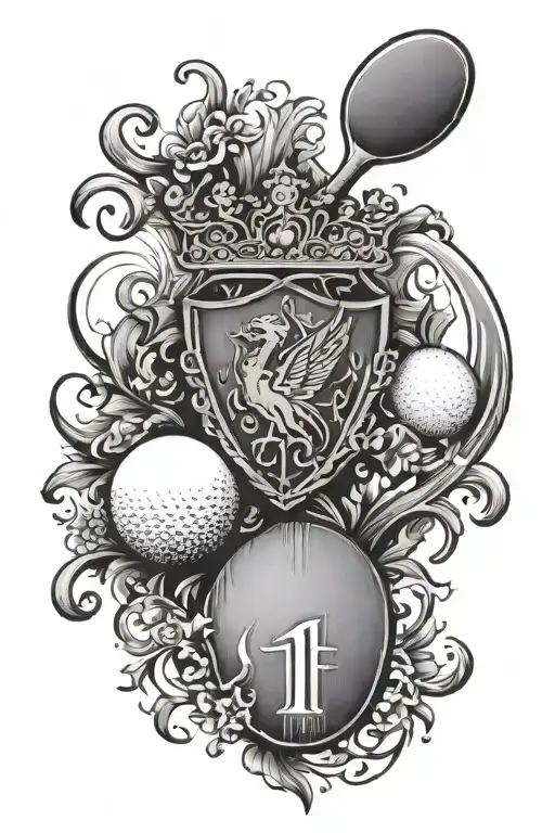 A dynamic tattoo design featuring the Liverpool FC logo intertwined with the image of a table tennis paddle, symbolizing your love for both sports tattoo design idea