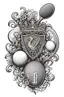 A dynamic tattoo design featuring the Liverpool FC logo intertwined with the image of a table tennis paddle, symbolizing your love for both sports tattoo design idea