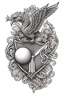 A dynamic tattoo design featuring the Liverpool FC logo intertwined with the image of a table tennis paddle, symbolizing your love for both sports tattoo design idea