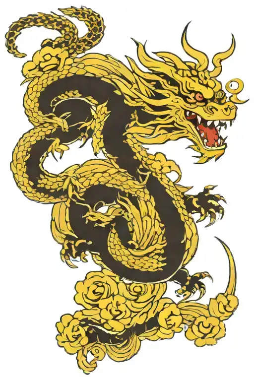 gold coins and dragon sleeping on top tattoo design idea