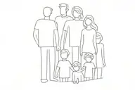 one line drawing of a family of five: the father the mother the big brother the middle sister and the little brother tattoo design idea