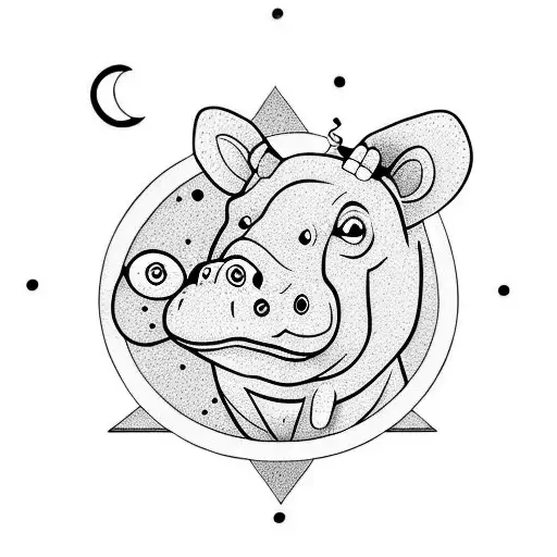  adult prompt hippo with moon tattoo design idea