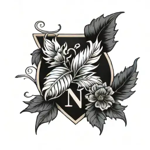 queens own highlanders badge incorporating the initials N and L with li ly flowers tattoo design idea