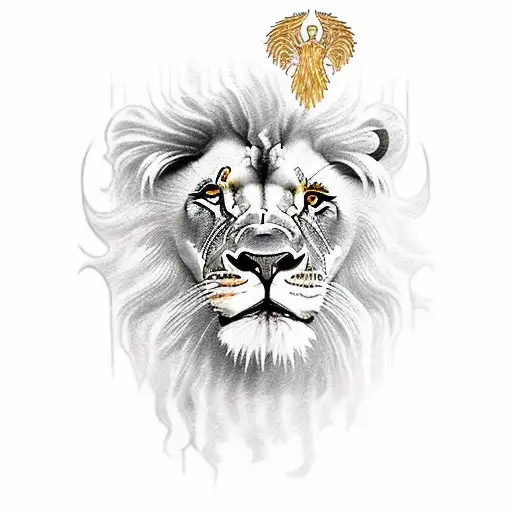 tattoo of a lion with the name of Angel Gabriel and the date of April 24, 22 tattoo design idea