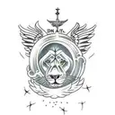 tattoo of a lion with the name of Angel Gabriel and the date of April 24, 22 tattoo design idea