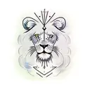 tattoo of a lion with the name of Angel Gabriel and the date of April 24, 22 tattoo design idea