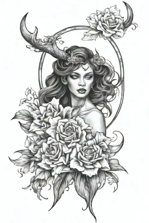 feminine energy, Taurus, fantasy, celestial energy tattoo design idea