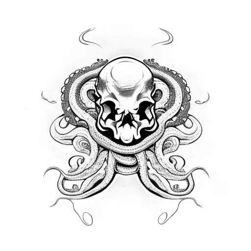 piles of skulls with tentacles creeping through them tattoo design idea