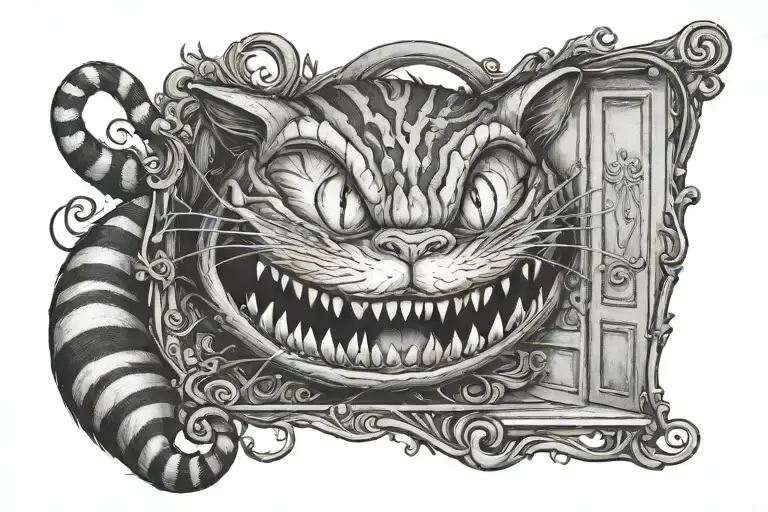 Cheshire cat and the small door from Alice in wonderland  tattoo design idea