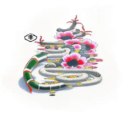 centipede with Japanese flowers  tattoo design idea