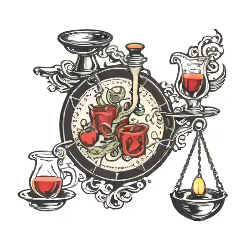 alcohol and blood on a scale balance tattoo design idea