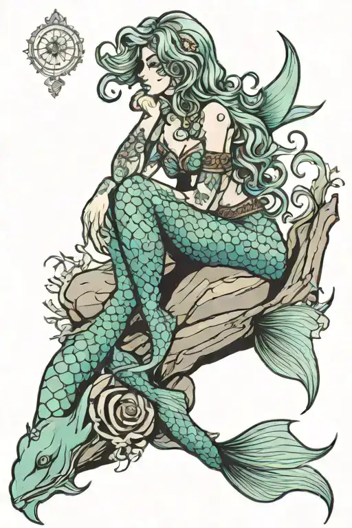 mermaid sitting on a rock tattoo design idea