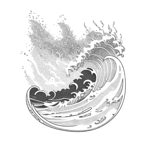 A wave crashing against a vintage car tattoo design idea