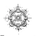 A mechanical wave with surfboards as gears tattoo design idea