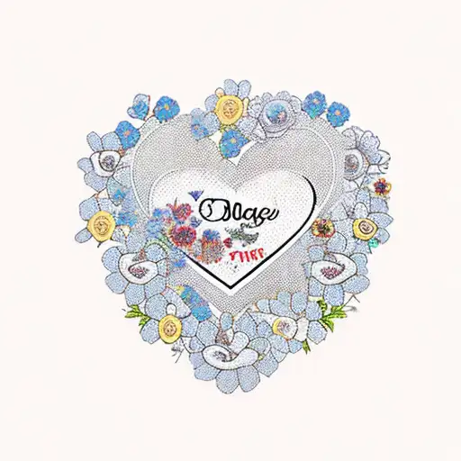 A heart-shaped bouquet of flowers, each bloom representing a member of the client's family, with their names delicately written on the petals tattoo design idea