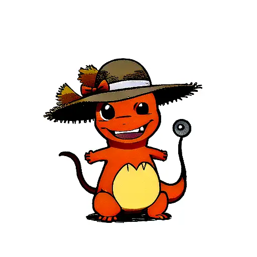 Charmander wearing the straw hat from ace from one piece  tattoo design idea