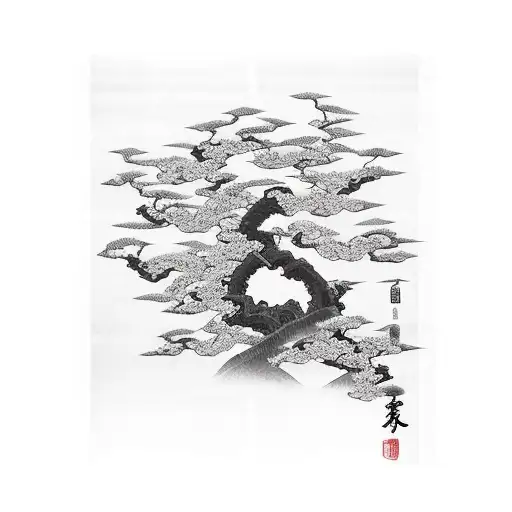 Samurai next to peach tree tattoo design idea