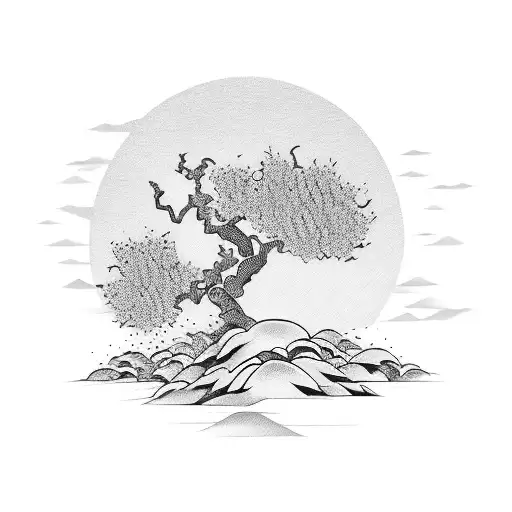 Samurai next to peach tree tattoo design idea
