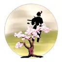 Samurai next to peach tree  tattoo design idea