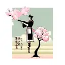Samurai next to peach tree  tattoo design idea