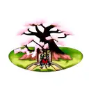 Samurai next to peach tree  tattoo design idea