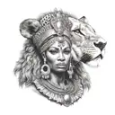 nubian queen with lion  make for half sleeve  tattoo design idea