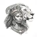 nubian queen with lion  make for half sleeve  tattoo design idea