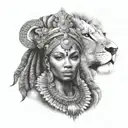 nubian queen with lion  make for half sleeve  tattoo design idea