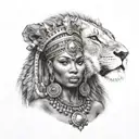 nubian queen with lion  add some tribal  tattoo design idea