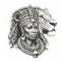 nubian queen with lion  add some tribal  tattoo design idea