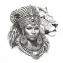nubian queen with lion  add some tribal  tattoo design idea