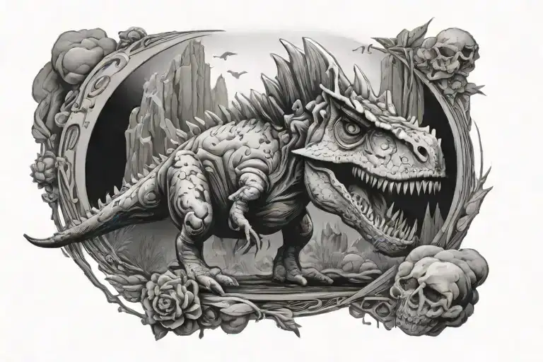 Dino planet surrounded tattoo design idea