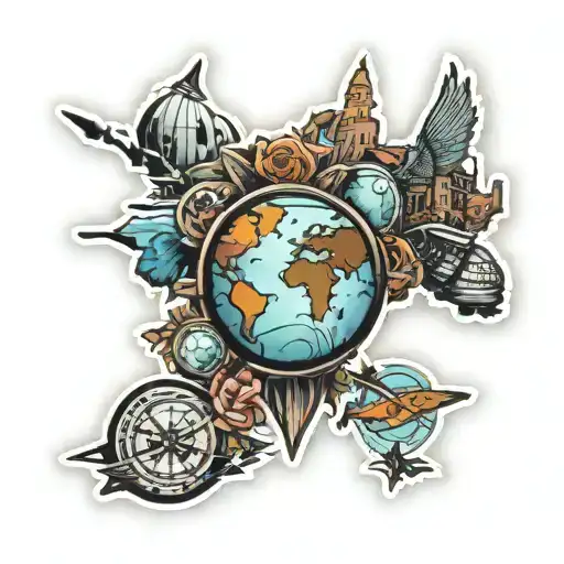 world and travel stickers tattoo design idea