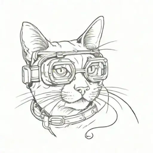 small cat in vr headset looks up tattoo design idea