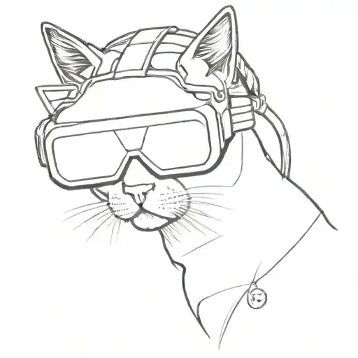 small cat in vr headset looks up tattoo design idea