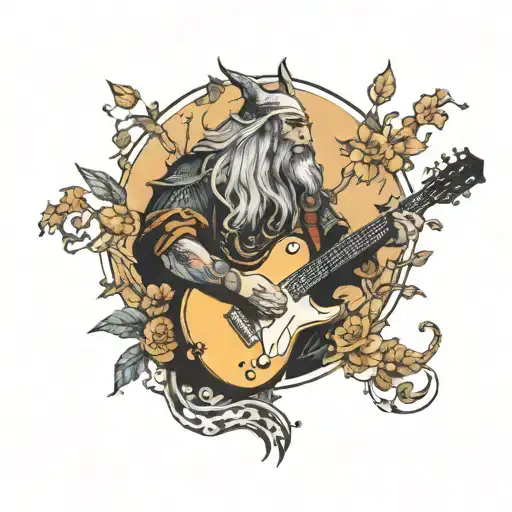 druid playing left handed guitar tattoo design idea