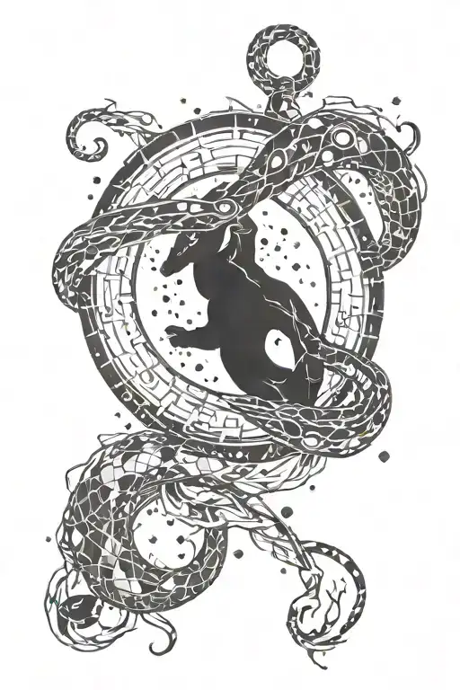 ouroboros aquarius constellation merging together tattoo design idea