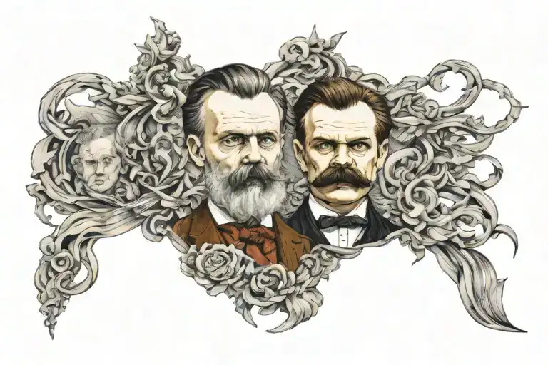 young Nietzsche, philosophy, Freud, psychoanalysis, thoughts, dilemma, good-bad tattoo design idea