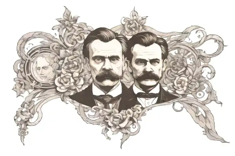 young Nietzsche, philosophy, Freud, psychoanalysis, thoughts, dilemma, good-bad tattoo design idea